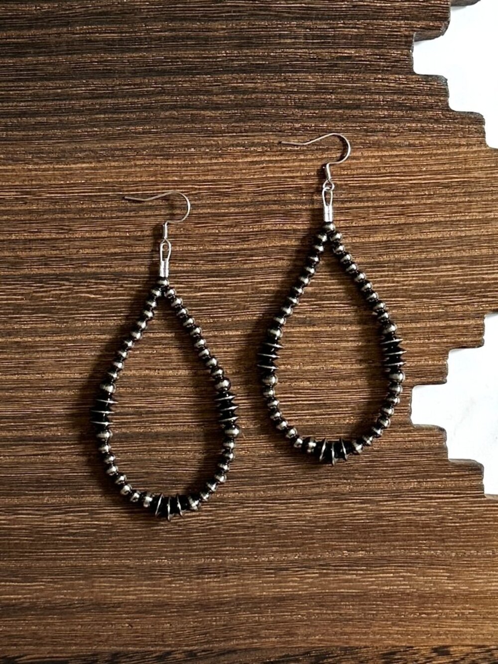Handmade Triple Saucer Brushed Steel Western Pearl Teardrop Earrings